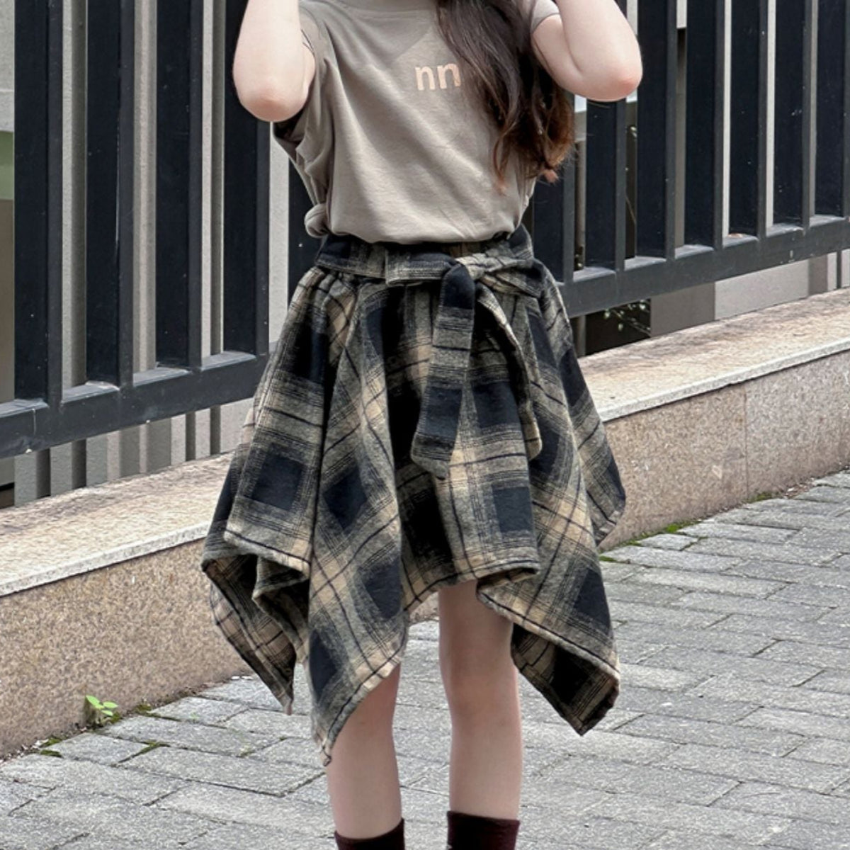 Tシャツ＋リボンチェックスカートセット02647 – Foonique