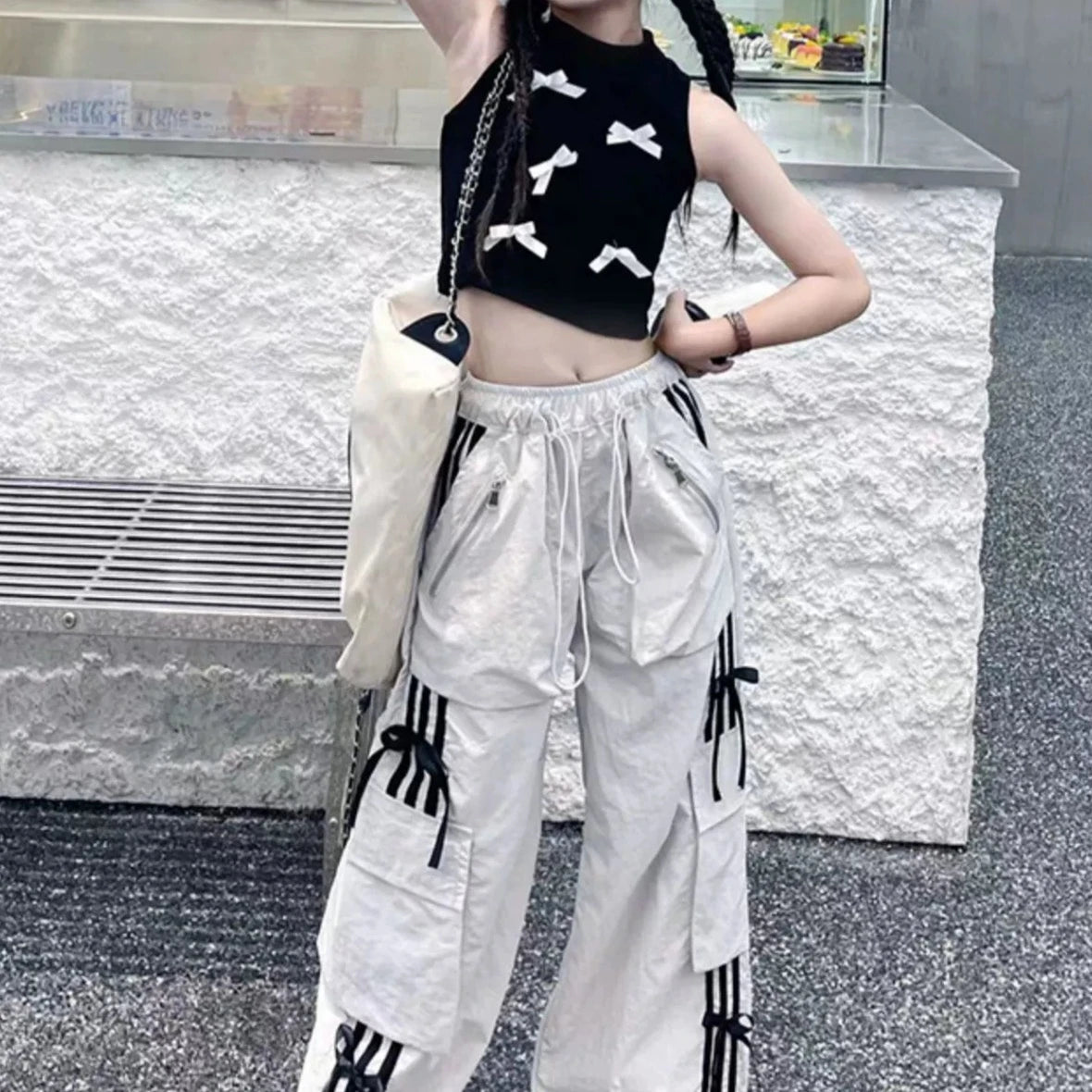PEACHY DEN カーゴパンツ + スカートセット リボンカーゴパンツセットアップ02473 – Foonique