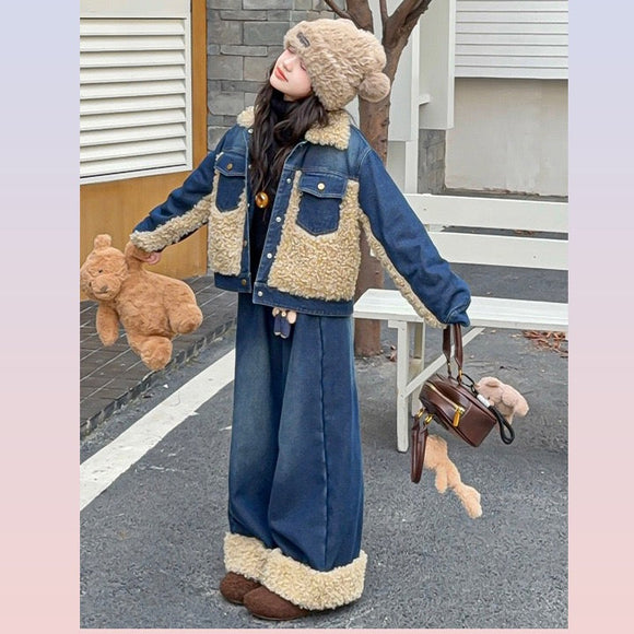 ボアミックスデニムアウター＆ワイドパンツ02766