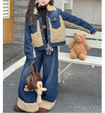 ボアミックスデニムアウター＆ワイドパンツ02766