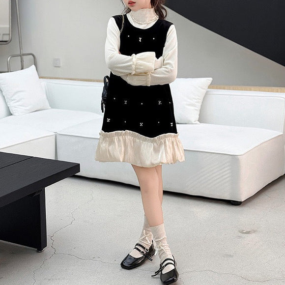 【新作早割12/16まで】スターフリルジャンバースカート+ニットトップス02780