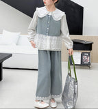 【新作早割2/10まで】レースドッキングデニムセットアップ02806