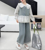 【新作早割2/10まで】レースドッキングデニムセットアップ02806