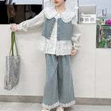 【新作早割2/10まで】レースドッキングデニムセットアップ02806