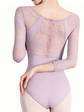 【新作早割2/24まで】クラシックレースロングスリーブレオタード02812