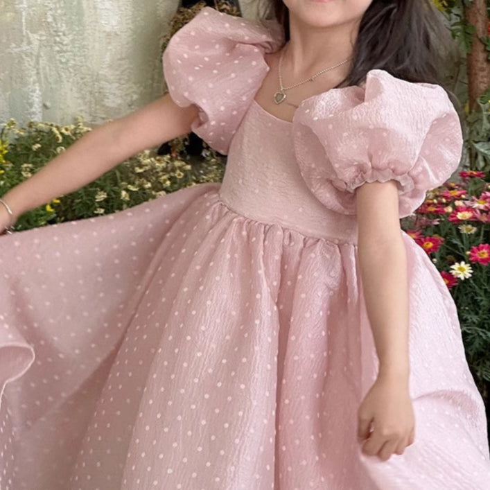 パフスリーブピンクドットワンピース02656 – Foonique