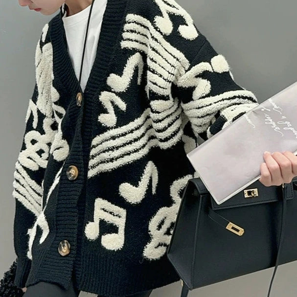 音符デザインニットカーディガン02556 – Foonique