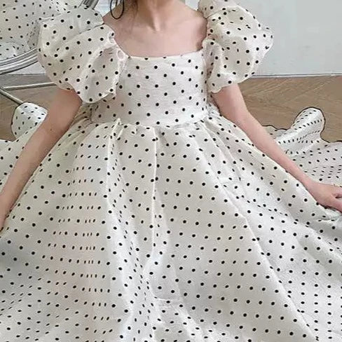 ドット柄 シースルー ワンピース ドレス パフスリーブ パーティ ティカ Tika ドット柄シースルーパフスリーブガーリースタイル袖