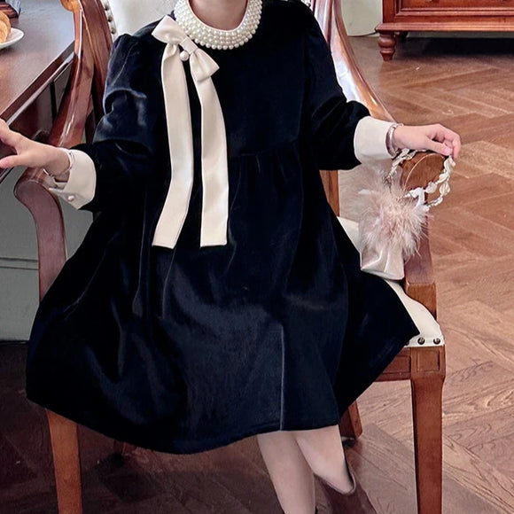 【新作早割12/16まで】ベルベットパールリボンワンピース02559