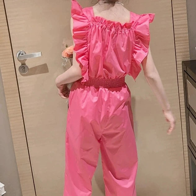 マイラン ピンク フリル付きピンクサロペット お直しありです。 マイラン ピンク フリル付きピンクサロペット お直しありです
