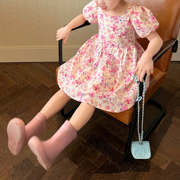 バフスリーブフラワーワンピース01936 – Foonique