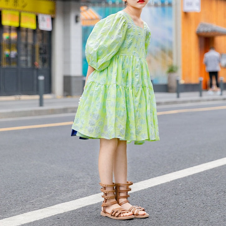 ミントグリーンパフスリーブワンピース01792 – Foonique